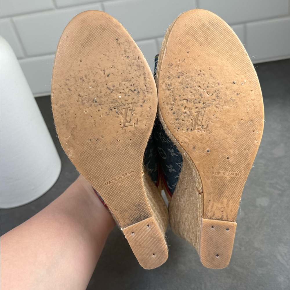 Louis Vuitton Blue and Tan Wedges - Picture 8 of 13